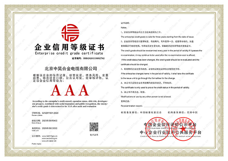 企業(yè)信用等級(jí)證書